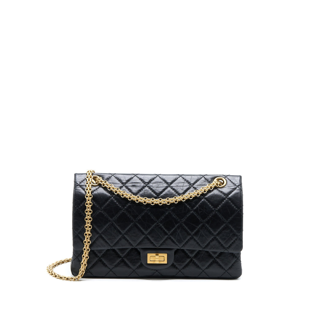 CHANEL 2.55 REISSUE 226 AGED CALFSKIN BLACK BRUSHED GHW (MICROCHIP)