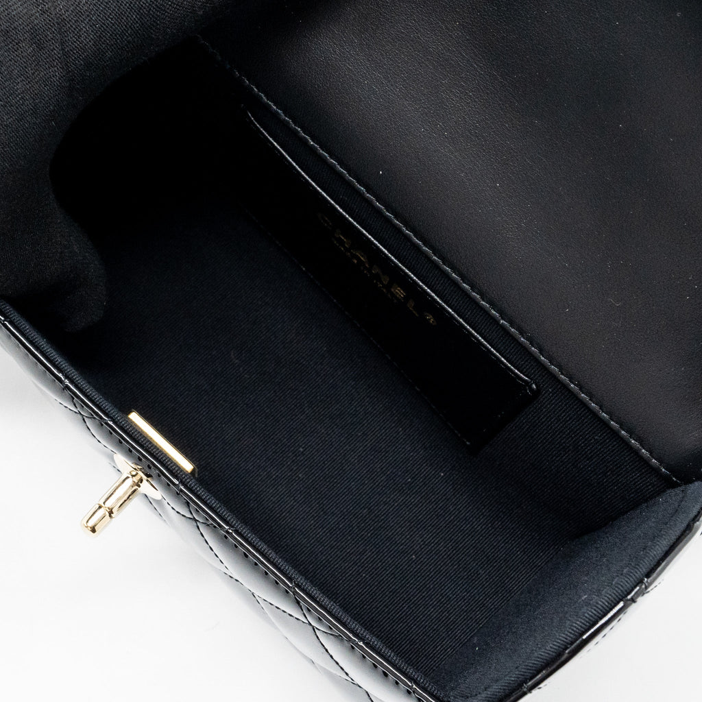 CHANEL SMALL TRENDY CC DUAL FLAP BAG PATENT BLACK LGHW (MICROCHIP)