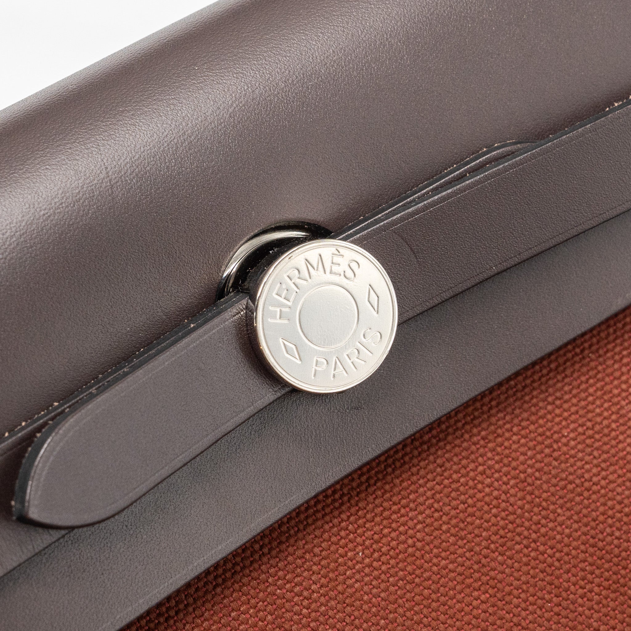 HERMES HERBAG ZIP 31 BAG CANVAS/ HUNTER LEATHER ROUGE H / EBENE SHW