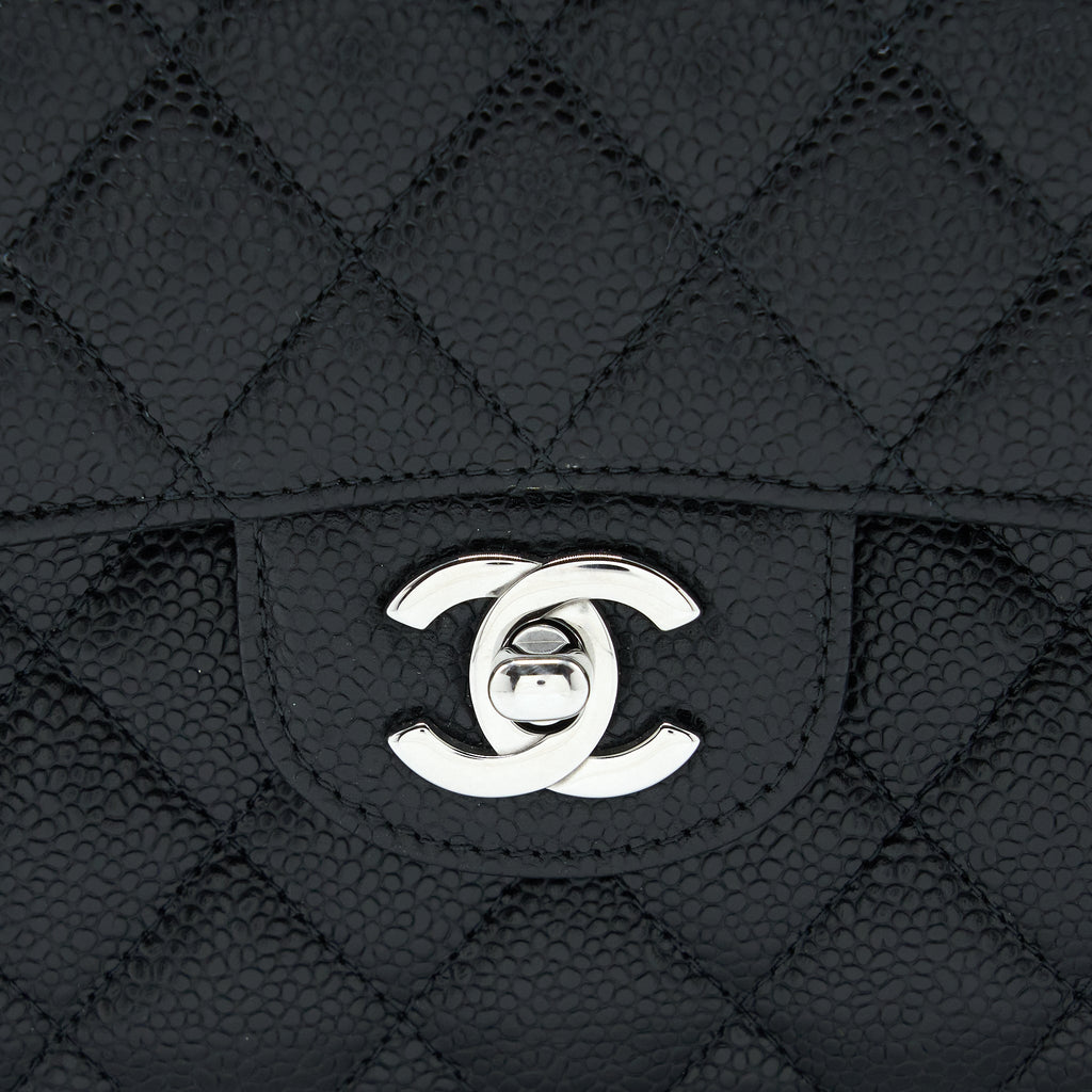 CHANEL SMALL CLASSIC DOUBLE FLAP BAG CAVIAR BLACK SHW (MICROCHIP)