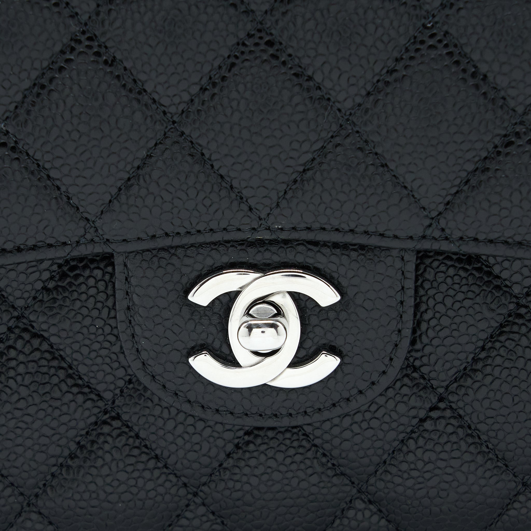 CHANEL SMALL CLASSIC DOUBLE FLAP BAG CAVIAR BLACK SHW (MICROCHIP)