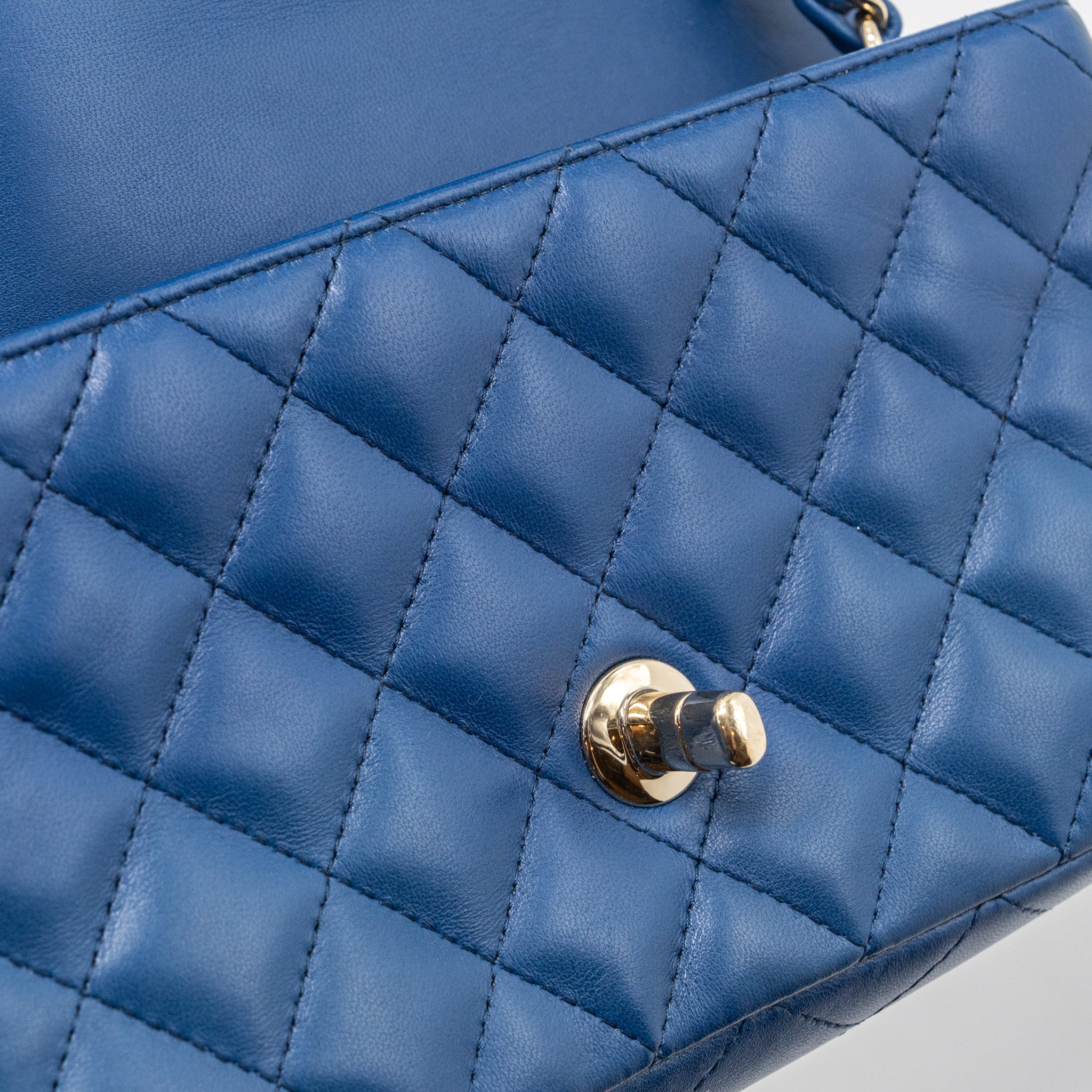 CHANEL MINI RECTANGULAR FLAP BAG LAMBSKIN BLUE LGHW