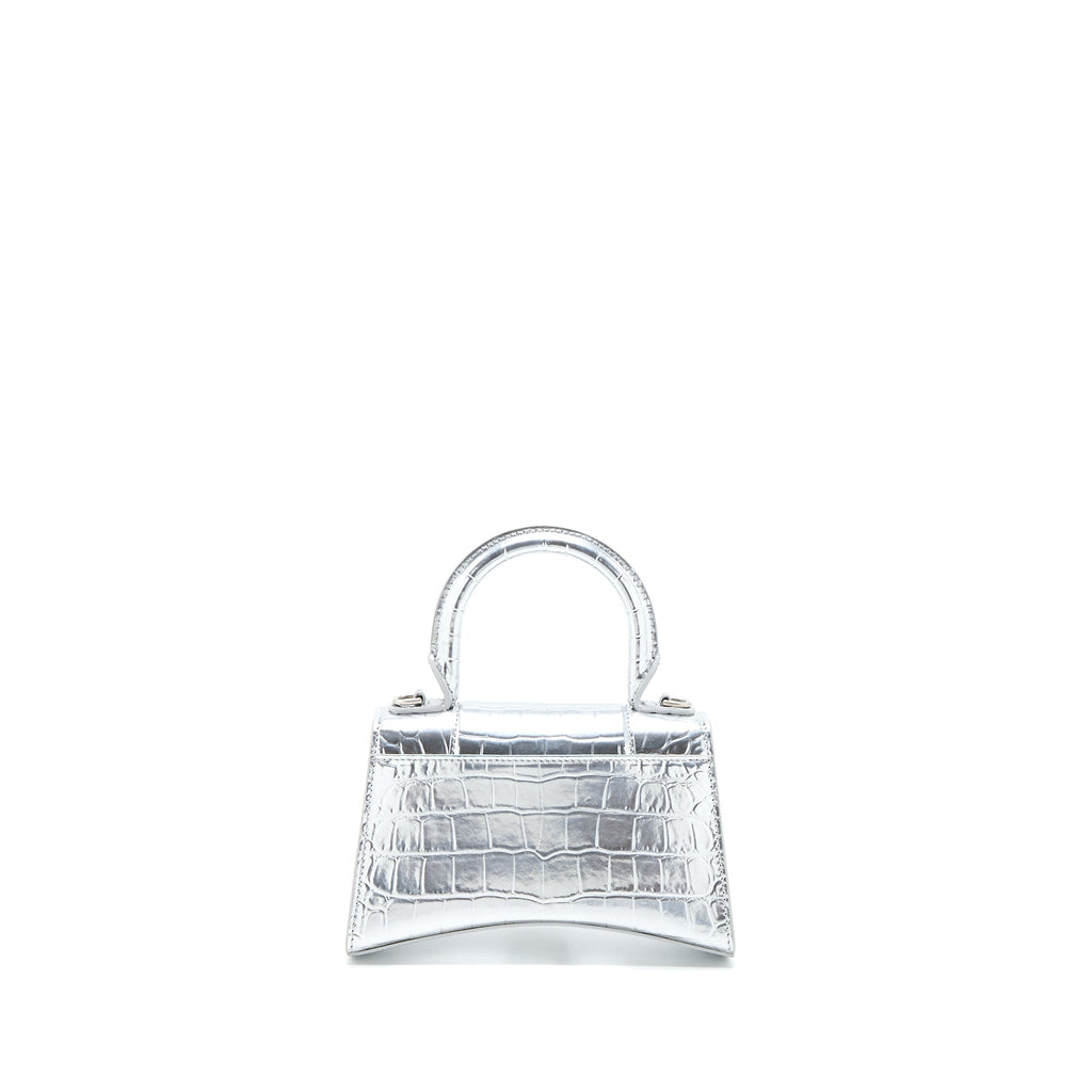 BALENCIAGA HOURGLASS XS EMBOSSED CALFSKIN SILVER SHW