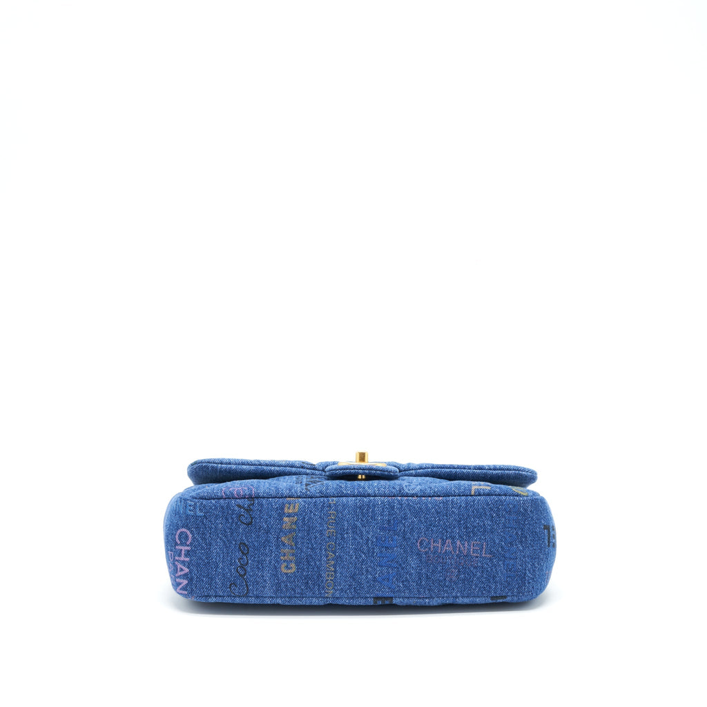 CHANEL 22P MULTICOLOR DENIM LOGO FLAP BAG 28CM BLUE GHW (MICROCHIP)