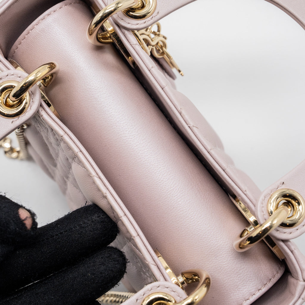 DIOR MINI LADY DIOR LAMBSKIN LIGHT PINK LGHW
