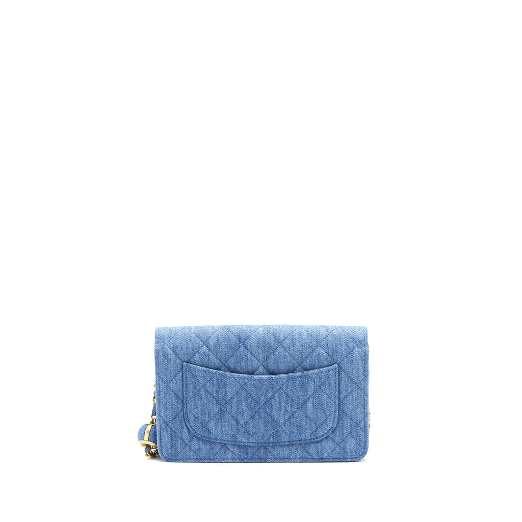 CHANEL 22C PEARL CRUSH WALLET ON CHAIN DENIM GHW