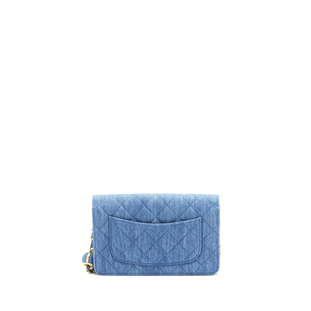 CHANEL 22C PEARL CRUSH WALLET ON CHAIN DENIM GHW