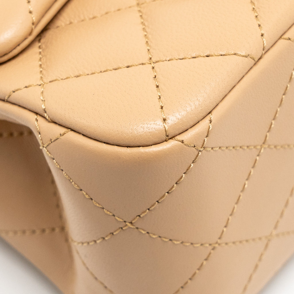 CHANEL PEARL CRUSH MINI SQUARE FLAP BAG LAMBSKIN BEIGE GHW (MICROCHIP)