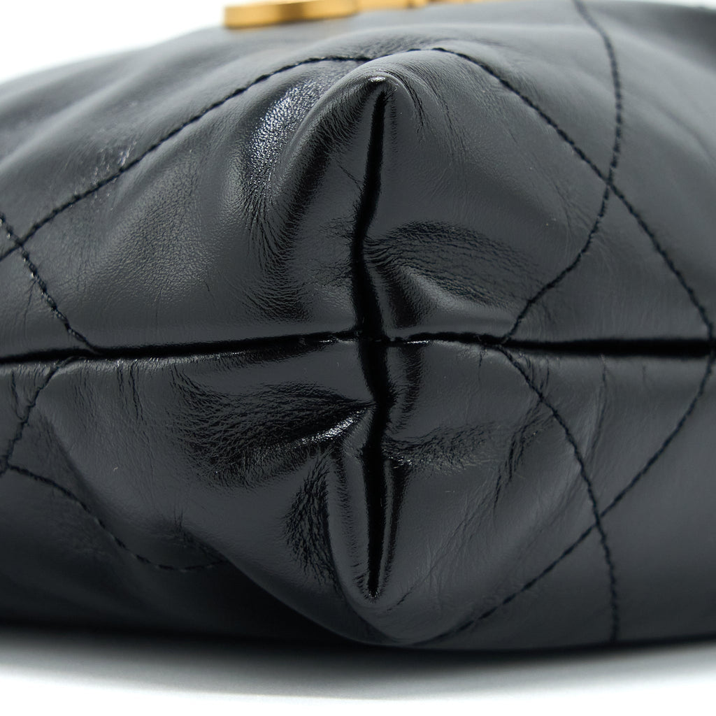 CHANEL MINI 22 BAG SHINY CALFSKIN BLACK BRUSHED GHW (MICROCHIP)