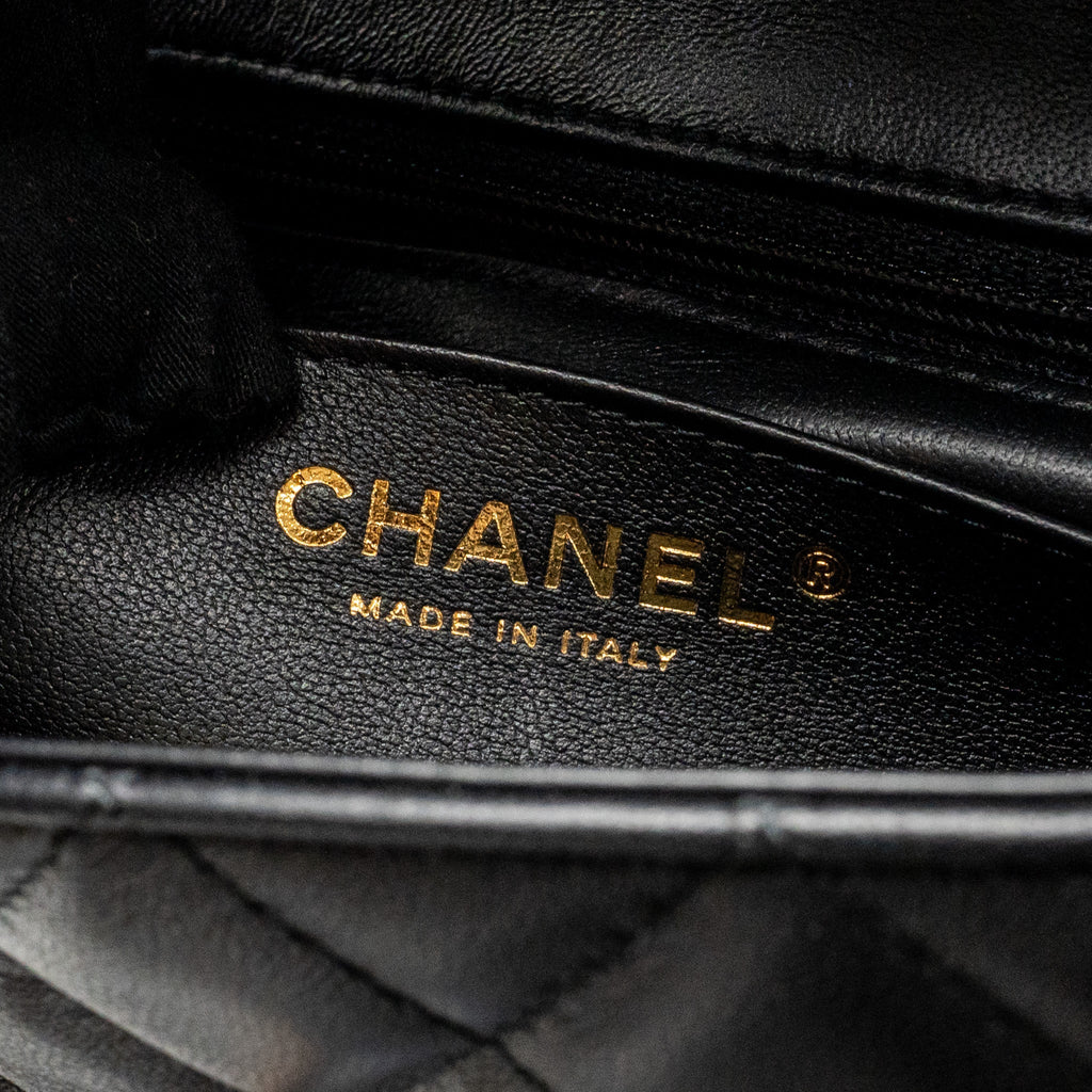 CHANEL MINI RECTANGULAR FLAP BAG LAMBSKIN BLACK RGHW (MICROCHIP)