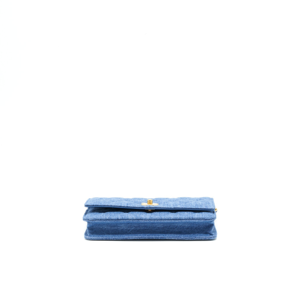 CHANEL 22C PEARL CRUSH WALLET ON CHAIN DENIM GHW
