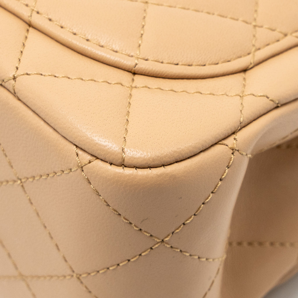 CHANEL PEARL CRUSH MINI SQUARE FLAP BAG LAMBSKIN BEIGE GHW (MICROCHIP)