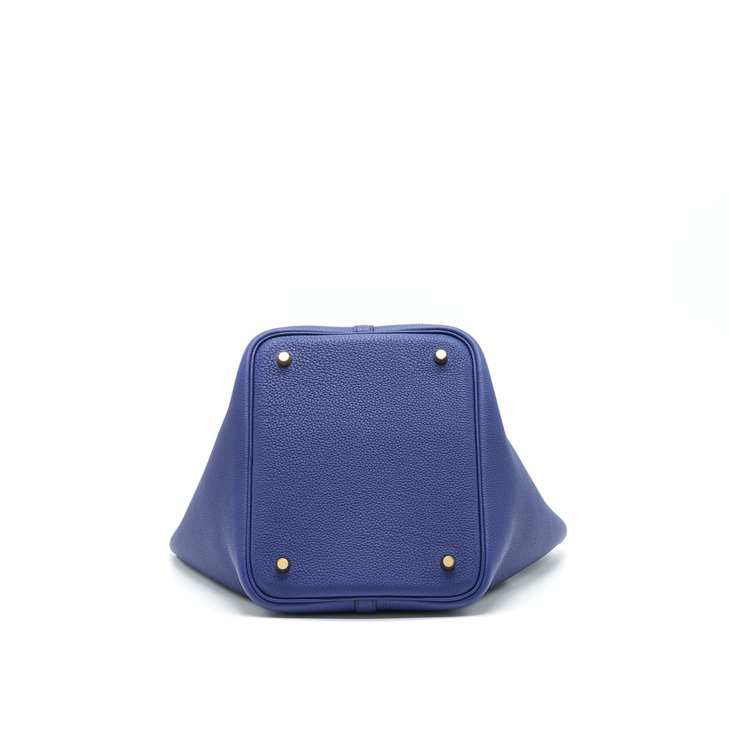 HERMES PICOTIN 22 LOCK BAG TAURILLON MAURICE LEATHER BLUE SAPHIR WITH GHW