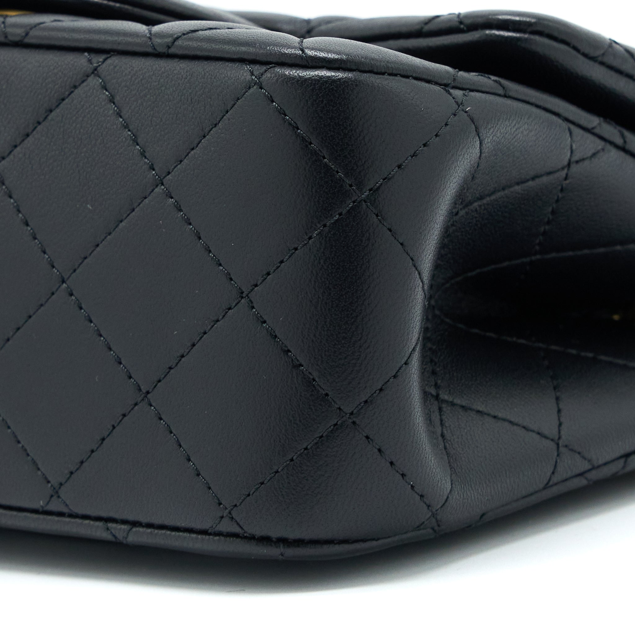 CHANEL 23S CAMELLIA CHAIN MINI SQUARE FLAP BAG LAMBSKIN BLACK BRUSHED GHW (MICROCHIP)