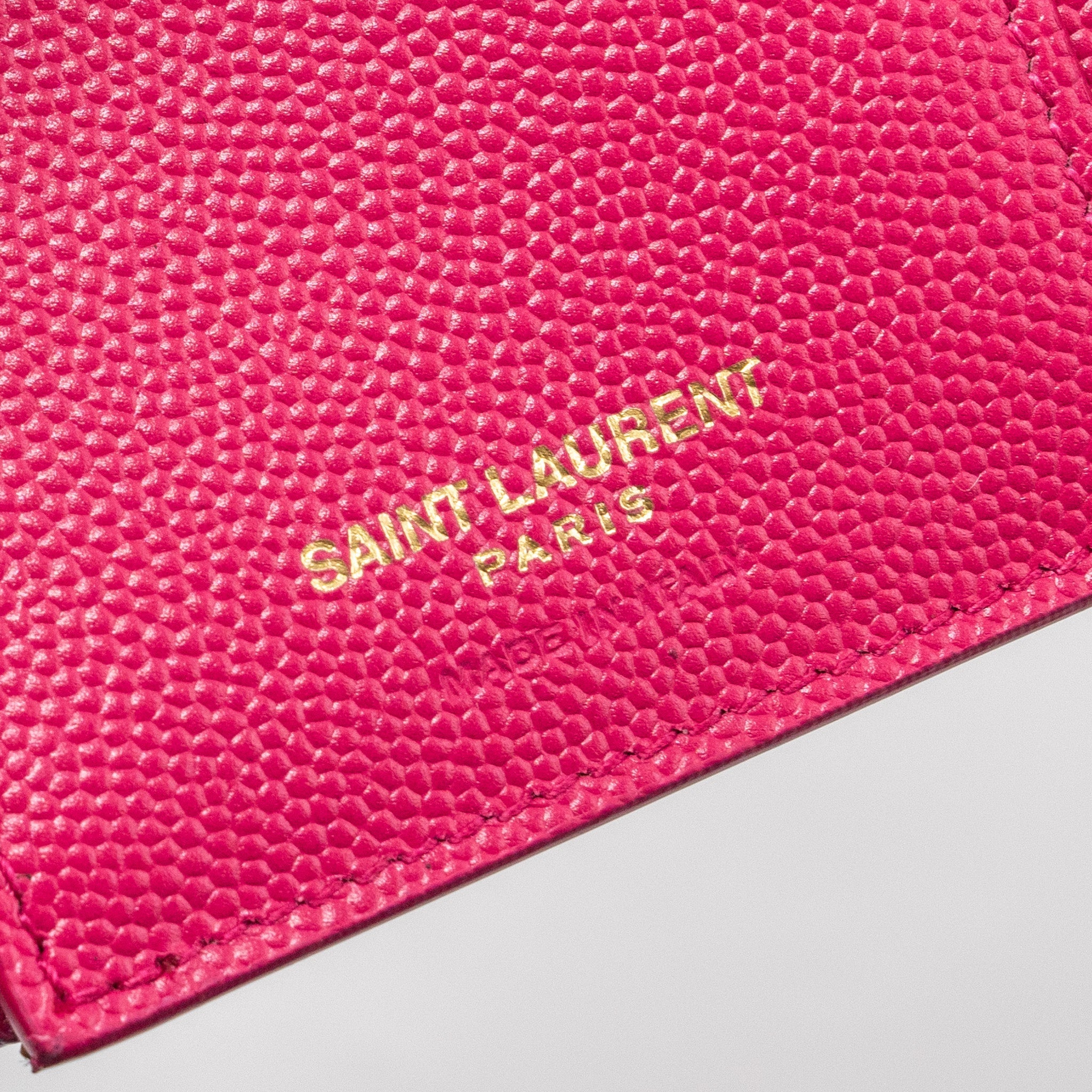 SAINT LAURENT COMPACT TRI-FOLD WALLET CALFSKIN PINK GHW