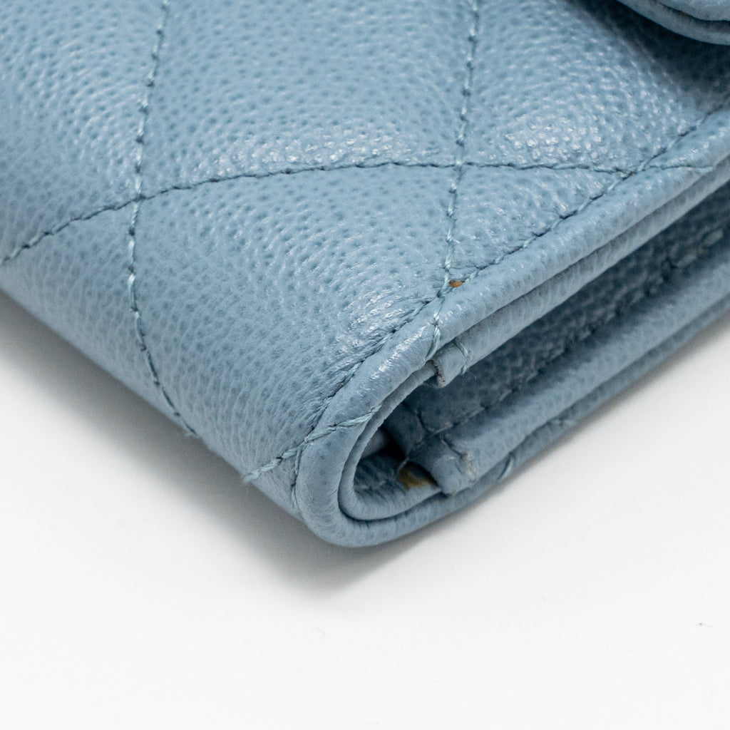 CHANEL QUILTED CC LOGO FLAP WALLET GRAINED CALFSKIN BLUE SHW