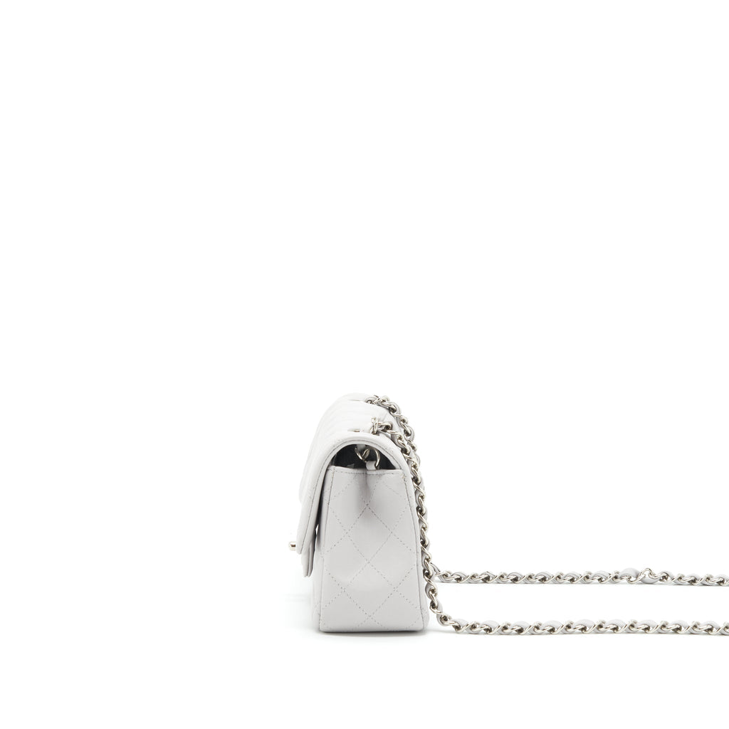 CHANEL MINI RECTANGULAR FLAP BAG LAMBSKIN LIGHT GREY SHW