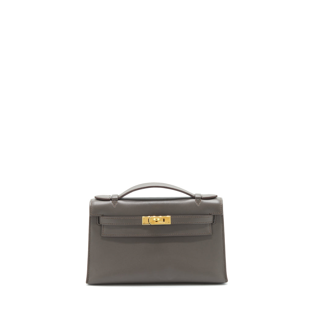 HERMES KELLY POCHETTE SWIFT 8F GRIS ETAIN GHW