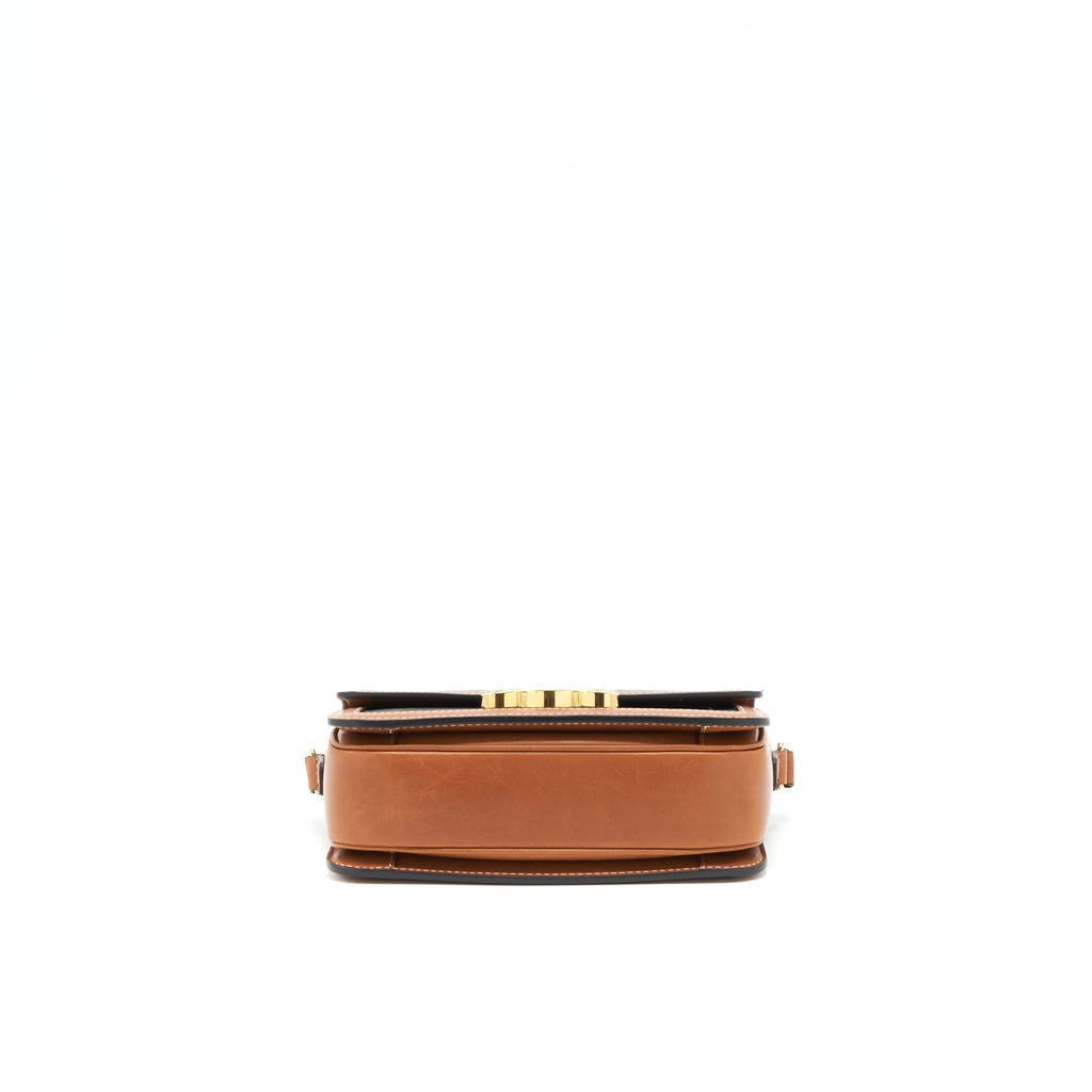 CELINE TEEN TRIOMPHE BAG IN TRIOMPHE CANVAS AND CALFSKIN TAN