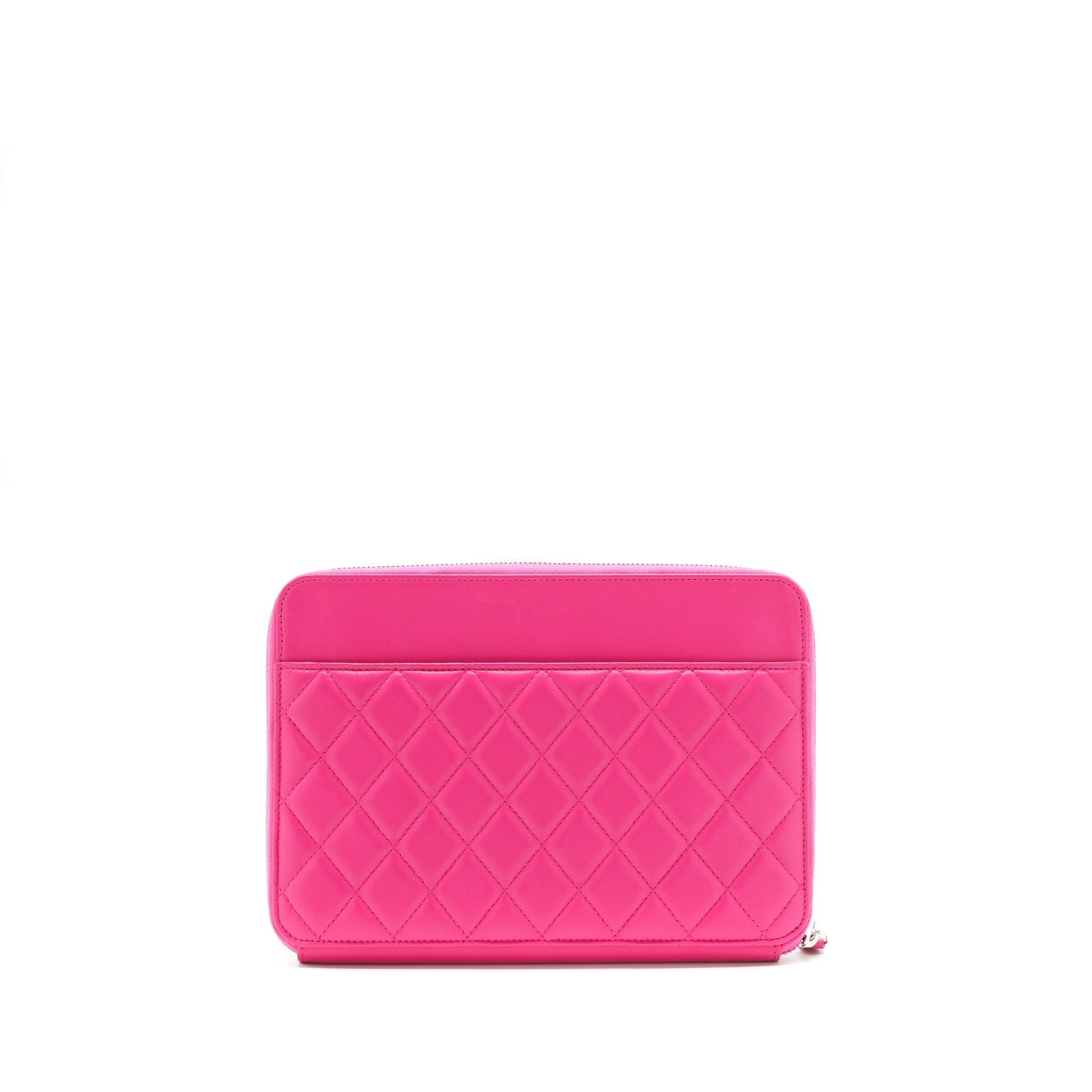 CHANEL QUILTED ZIPPER CLUTCH LAMBSKIN PINK SHW