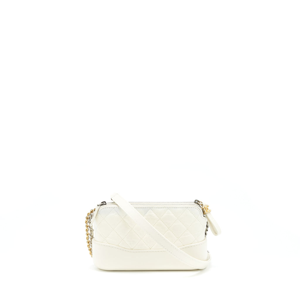 CHANEL GABRIELLE CLUTCH ON CHAIN AGED CALFSKIN WHITE WITH SILVER AND GOLD HARDWARE