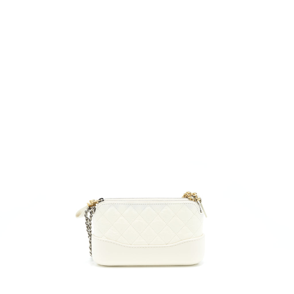CHANEL GABRIELLE CLUTCH ON CHAIN AGED CALFSKIN WHITE WITH SILVER AND GOLD HARDWARE