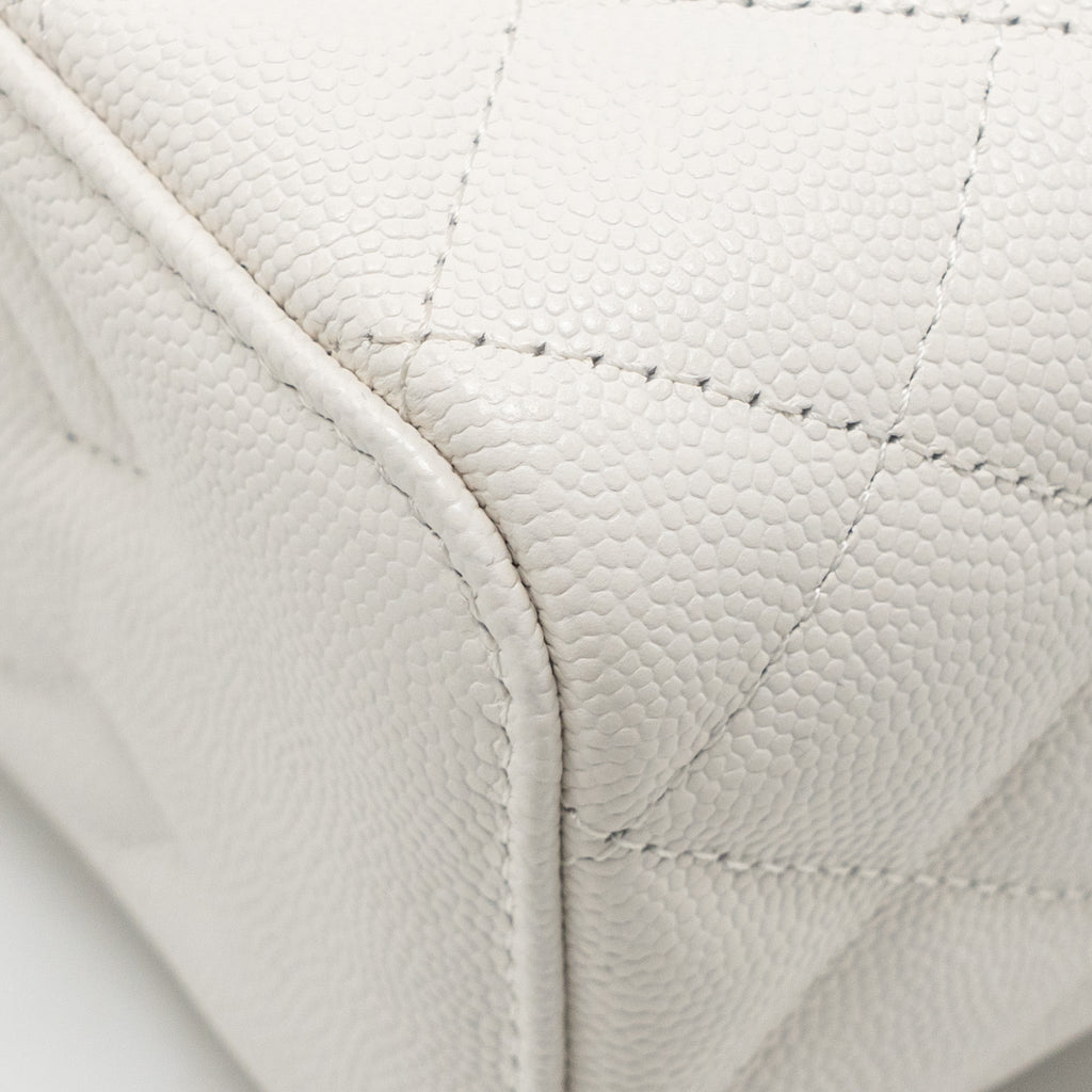 CHANEL LONG VANITY WITH CHAIN CAVIAR WHITE LGHW (MICROCHIP)