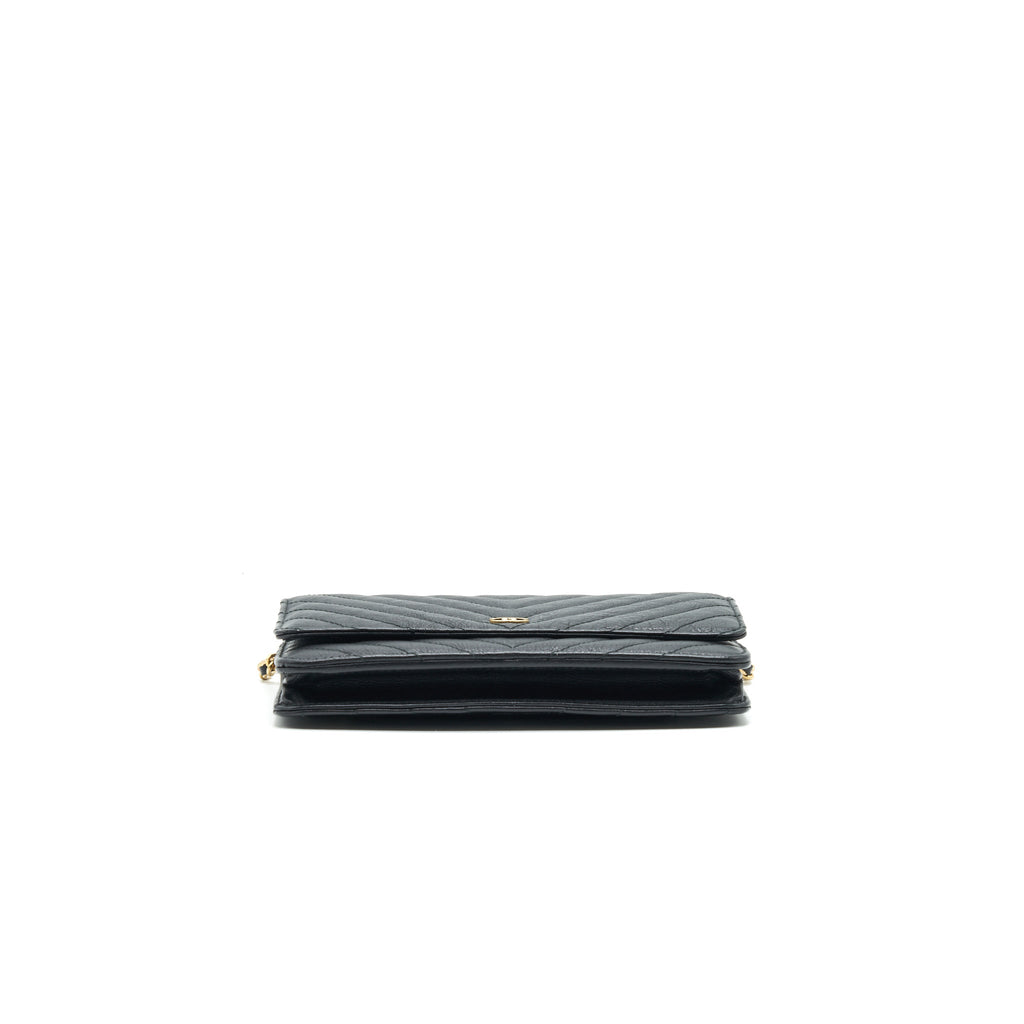 CHANEL CHEVRON WALLET ON CHAIN BLACK GHW CALFSKIN