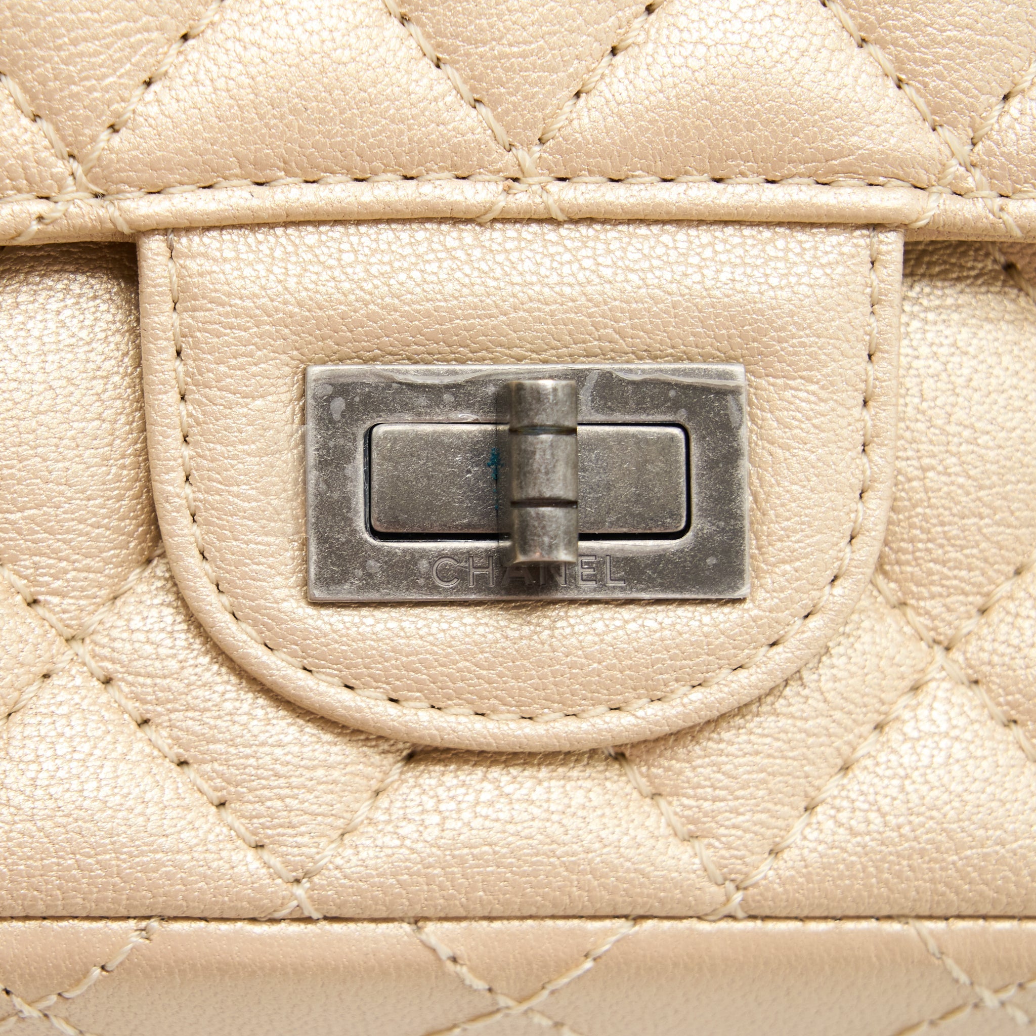 CHANEL 2.55 MINI REISSUE FLAP BAG LAMBSKIN LIGHT BEIGE RUTHENIUM HARDWARE