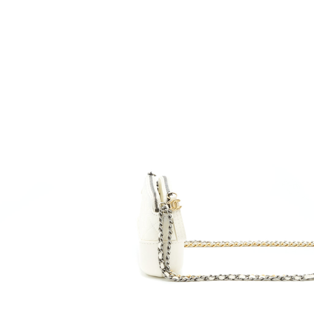 CHANEL GABRIELLE CLUTCH ON CHAIN AGED CALFSKIN WHITE WITH SILVER AND GOLD HARDWARE
