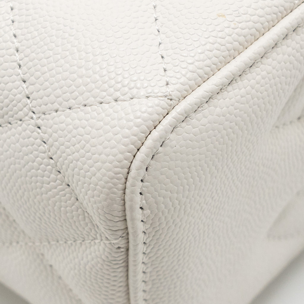 CHANEL LONG VANITY WITH CHAIN CAVIAR WHITE LGHW (MICROCHIP)