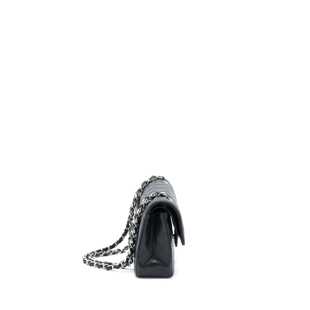 CHANEL SMALL CLASSIC DOUBLE FLAP BAG CAVIAR BLACK SHW (MICROCHIP)