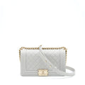CHANEL MEDIUM BOY BAG CAVIAR LIGHT GREY SHW (MICROCHIP)