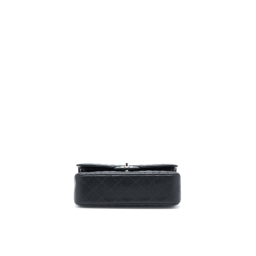 CHANEL SMALL CLASSIC DOUBLE FLAP BAG CAVIAR BLACK SHW (MICROCHIP)