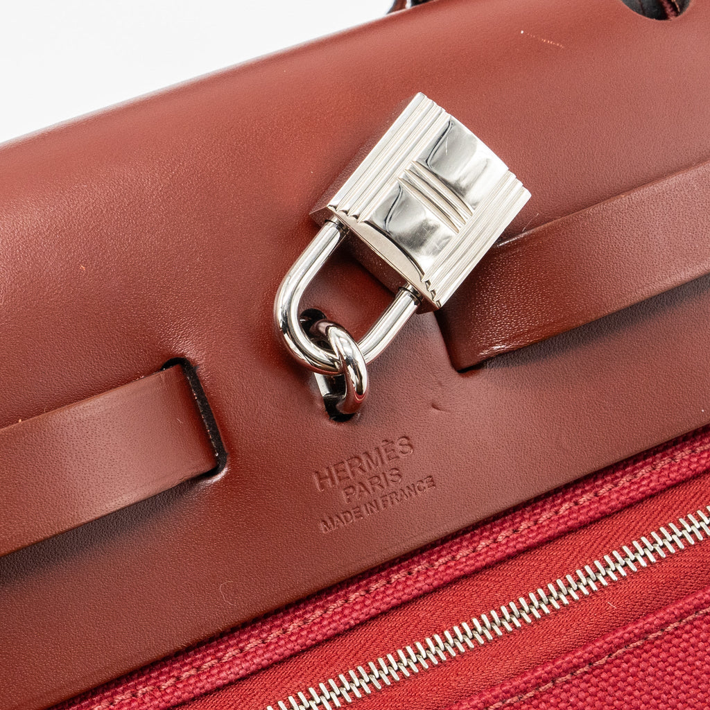 HERMES HERBAG ZIP 31 BAG CANVAS / HUNTER ROUGE GRENAT / ROUGE H SHW