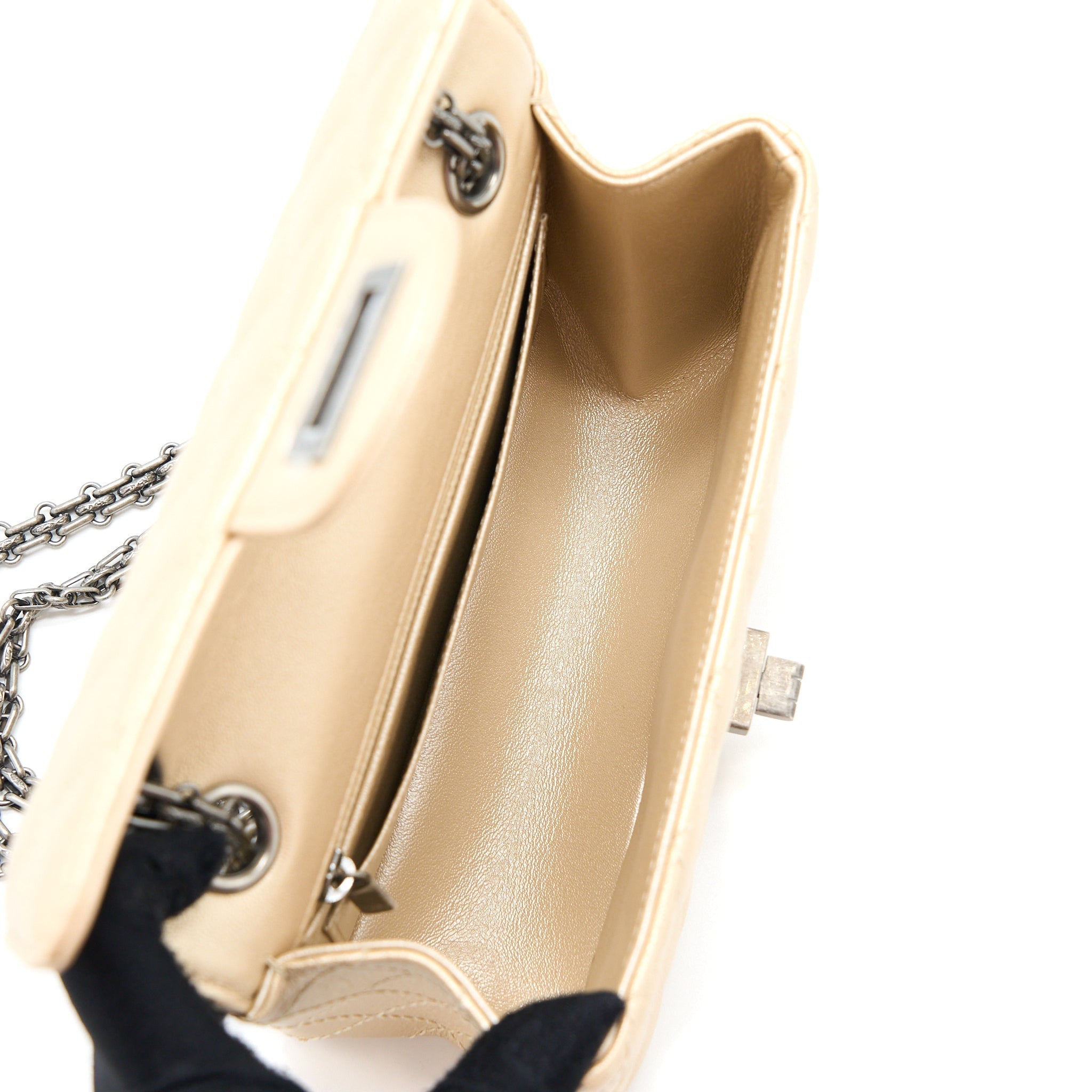 CHANEL 2.55 MINI REISSUE FLAP BAG LAMBSKIN LIGHT BEIGE RUTHENIUM HARDWARE