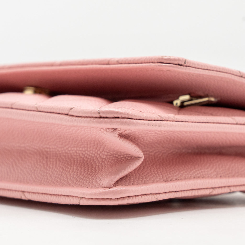 CHANEL CLASSIC WALLET ON CHAIN CAVIAR PINK LGHW (MICROCHIP)