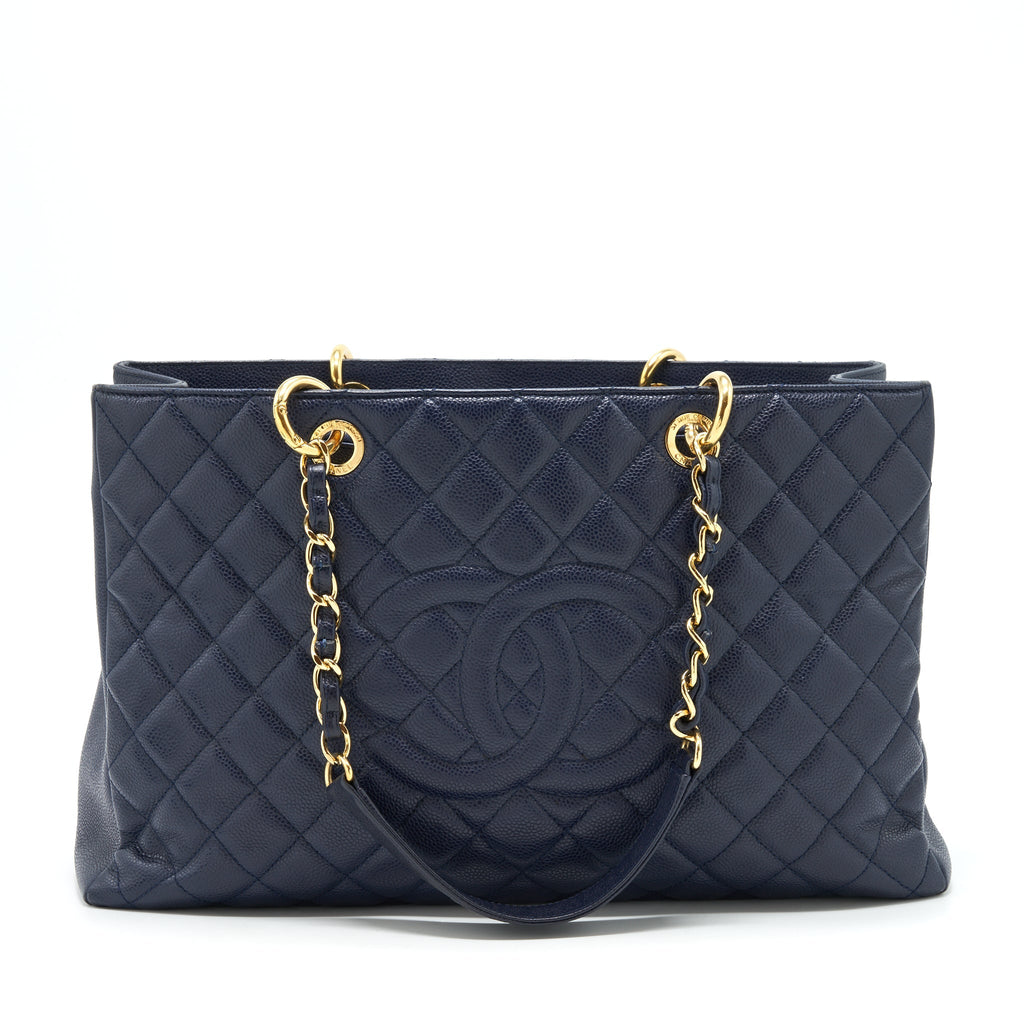 CHANEL GRAND SHOPPING TOTE XL CAVIAR NAVY BLUE GHW