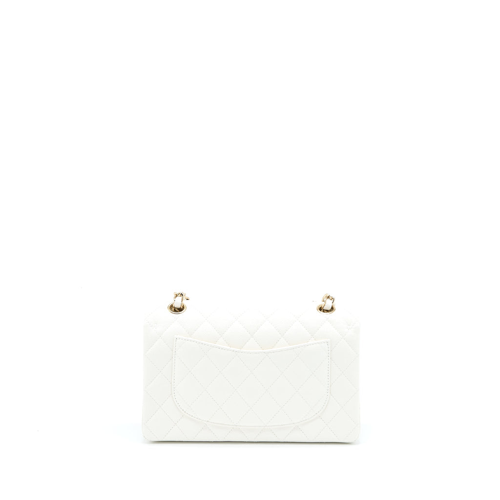 CHANEL SMALL CLASSIC FLAP BAG CAVIAR WHITE LGHW (MICROCHIP)