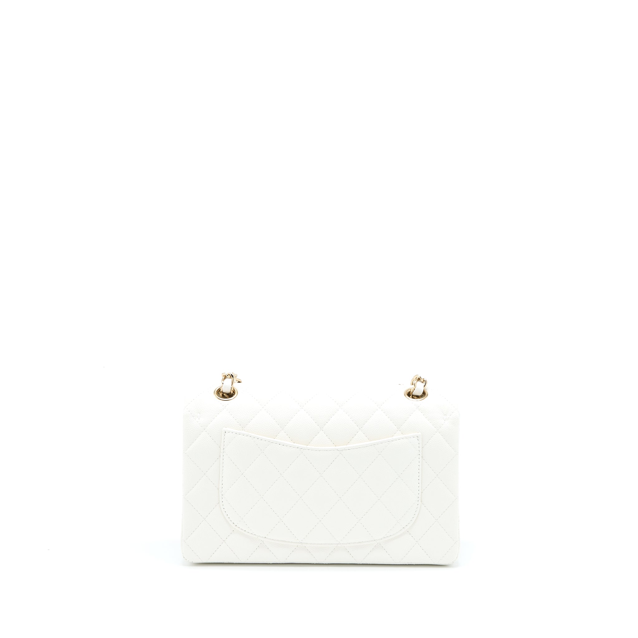 CHANEL SMALL CLASSIC FLAP BAG CAVIAR WHITE LGHW (MICROCHIP)
