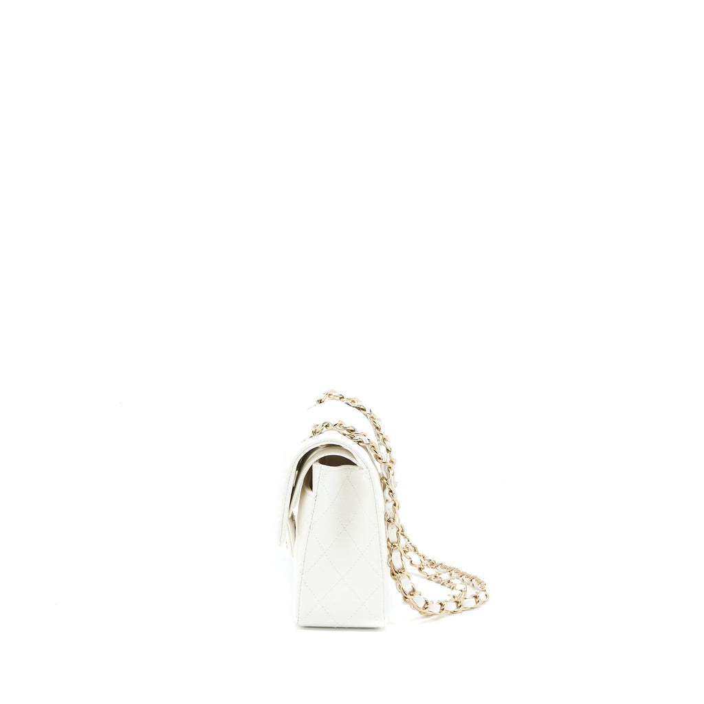 CHANEL SMALL CLASSIC FLAP BAG CAVIAR WHITE LGHW (MICROCHIP)