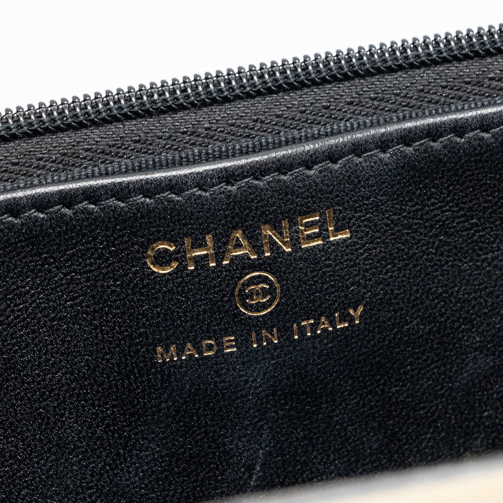 CHANEL LEATHER TOP HANDLE WALLET ON CHAIN LAMBSKIN BLACK LGHW (MICROCHIP)