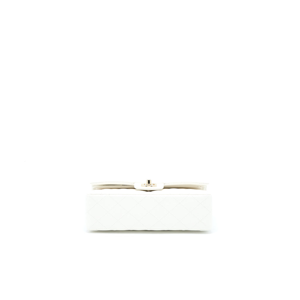 CHANEL SMALL CLASSIC FLAP BAG CAVIAR WHITE LGHW (MICROCHIP)
