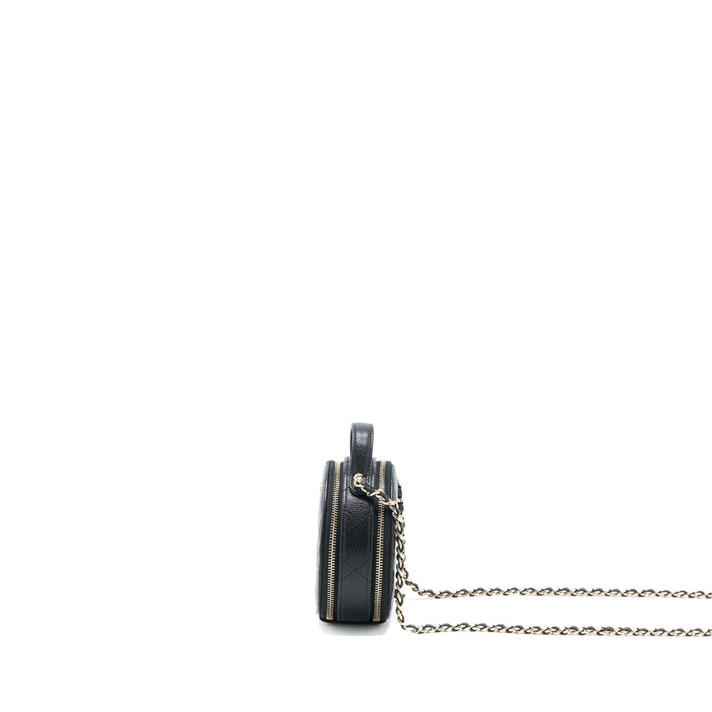CHANEL MINI ROUND PURSE VANITY CAVIAR BLACK LGHW