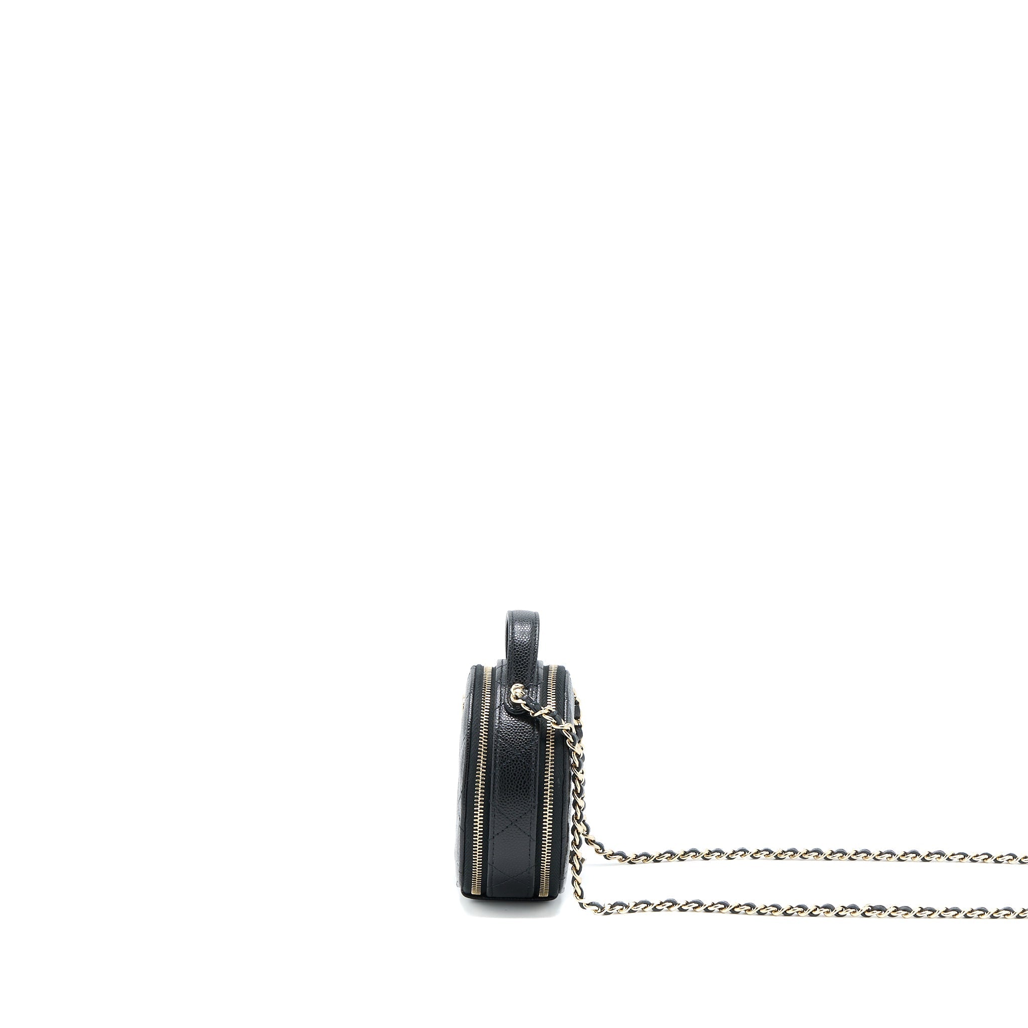 CHANEL MINI ROUND PURSE VANITY CAVIAR BLACK LGHW