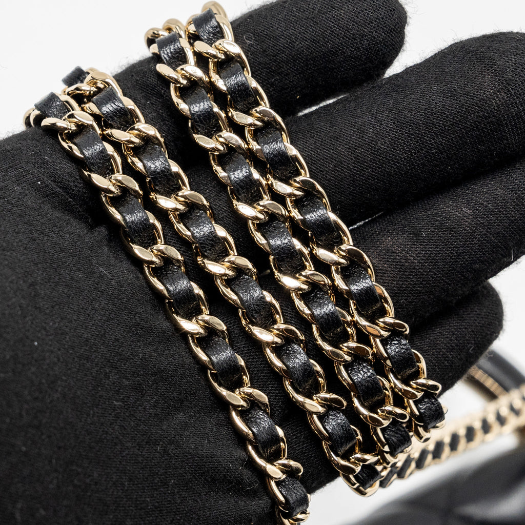 CHANEL LEATHER TOP HANDLE WALLET ON CHAIN LAMBSKIN BLACK LGHW (MICROCHIP)