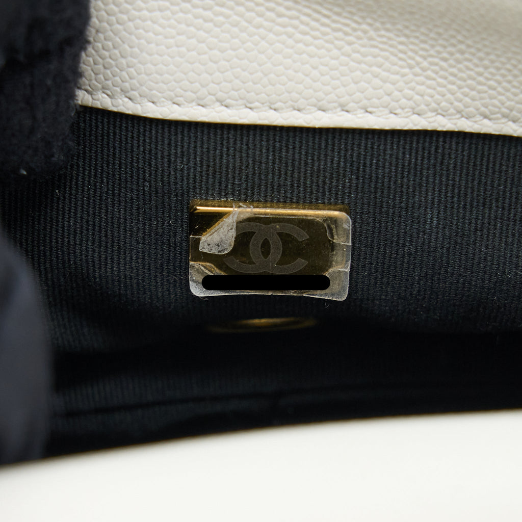 CHANEL 22A MINI SQUARE FLAP BAG CAVIAR WHITE BRUSHED GHW (MICROCHIP)