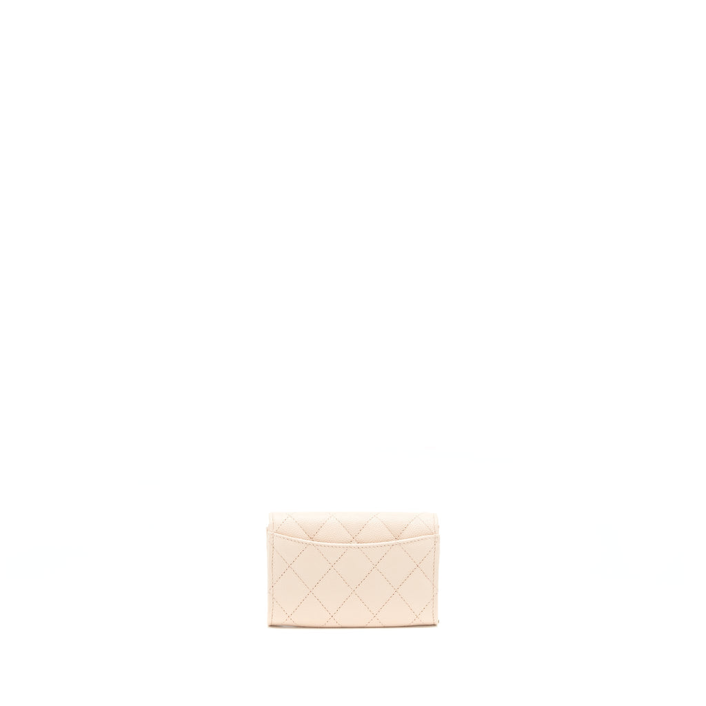 CHANEL 22C FLAP CARDHOLDER CAVIAR LIGHT BEIGE LGHW