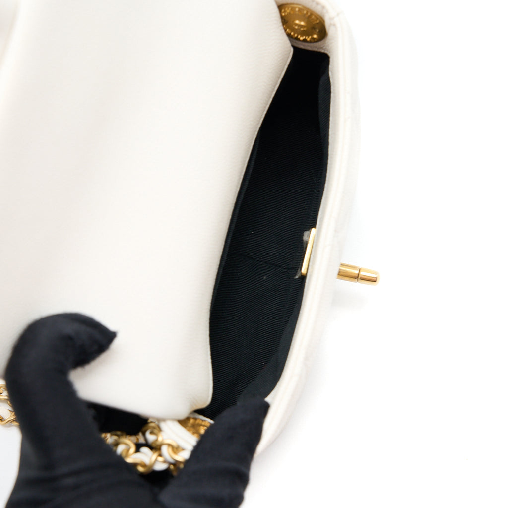 CHANEL 22A MINI SQUARE FLAP BAG CAVIAR WHITE BRUSHED GHW (MICROCHIP)
