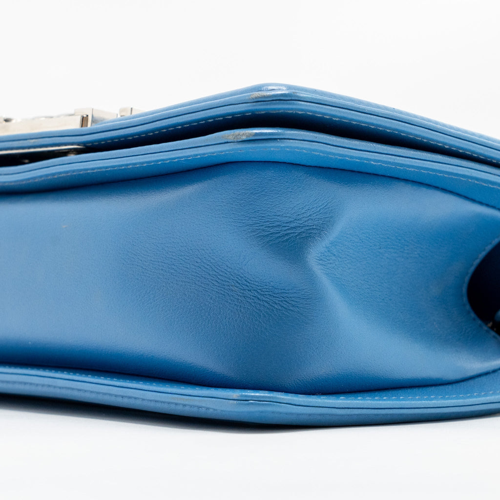CHANEL SMALL BOY BAG CALFSKIN BLUE SHW